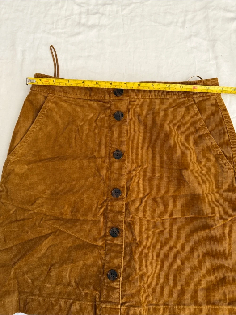 J. Crew Button-Front Corduroy Mini Skirt in Rust Brown